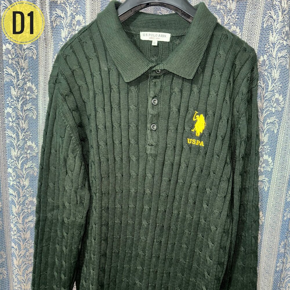 Retro Gentleman's Long-Sleeve Turn-Down Collar Wool Cable Knit Sweater for Men